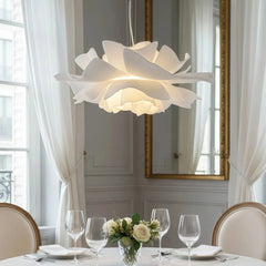 Lámpara colgante flor nórdica blanca LED regulable en altura para comedor