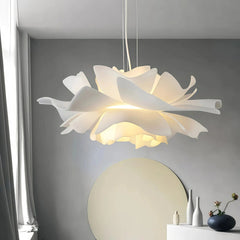 Lámpara colgante flor nórdica blanca LED regulable en altura para comedor