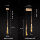 Lámpara colgante de gotas de cristal dorado LED para mesita de noche