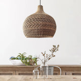 Lámpara colgante de ratán hecha a mano con forma de campana para el comedor