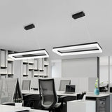 Lámpara colgante rectangular moderna negra LED regulable en altura para oficina