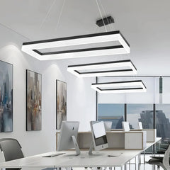 Lámpara colgante rectangular moderna negra LED regulable en altura para oficina