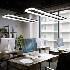 Lámpara colgante rectangular moderna negra LED regulable en altura para oficina