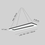 Lámpara colgante rectangular moderna negra LED regulable en altura para oficina