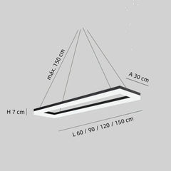 Lámpara colgante rectangular moderna negra LED regulable en altura para oficina