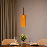 Lámpara colgante de vidrio moderna LED regulable en altura cilíndrica para comedor