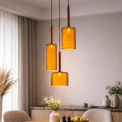 Lámpara colgante cilíndrica de vidrio moderna regulable en altura para comedor