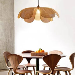 Lámpara colgante de mimbre regulable con forma de flor para comedor