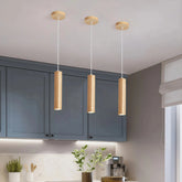 Lámpara colgante de madera nórdica cilíndrica LED para comedor