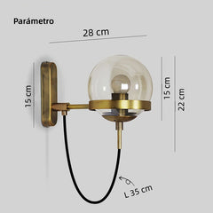 Aplique Globo de Vidrio LED Dorado Moderno para Mesita de Noche