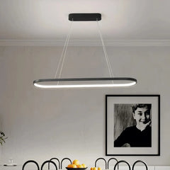 Lámpara colgante ovalada minimalista LED regulable en altura para isla de cocina