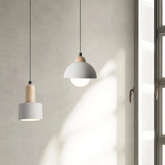 Lámpara colgante de cemento y madera Japandi LED para mesilla de noche