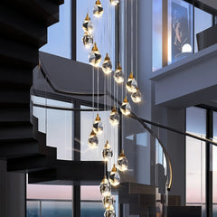 Lampara colgante para escalera de cristal con diseño diamante dorado moderno