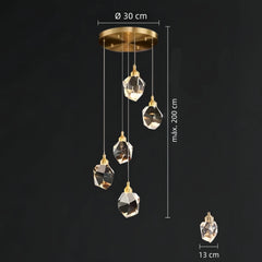 Lampara colgante para escalera de cristal con diseño diamante dorado moderno