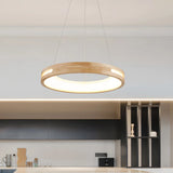 Lámpara colgante de anillo nórdica LED de madera para comedor Ø50 cm