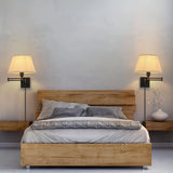 Aplique de pared de tela LED articulado con enchufe para mesita de noche