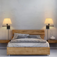 Aplique de pared de tela LED articulado con enchufe para mesita de noche