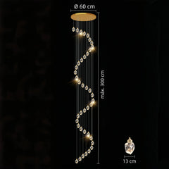 Lampara colgante para escalera de cristal con diseño diamante dorado moderno