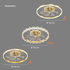 Ventilador de techo con diseño de flor dorado silencioso para dormitorio Ø50 cm