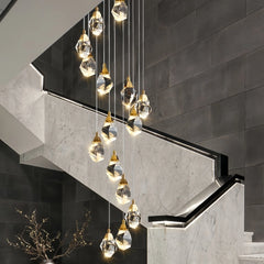 Lampara colgante para escalera de cristal con diseño diamante dorado moderno