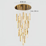 Lámpara colgante escalera larga de cristal dorado moderna led regulable