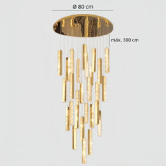 Lámpara colgante escalera larga de cristal dorado moderna led regulable