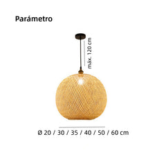 Lámpara colgante de bambú esférica estilo japonés regulable en altura para comedor