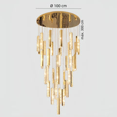 Lámpara colgante escalera larga de cristal dorado moderna led regulable