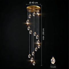 Lampara colgante para escalera de cristal con diseño diamante dorado moderno
