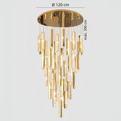 Lámpara colgante escalera larga de cristal dorado moderna led regulable