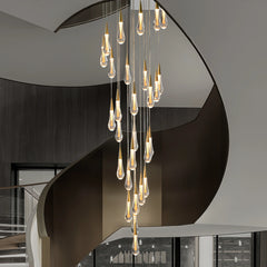Lampara colgante para escalera de cristal lágrima dorado moderno
