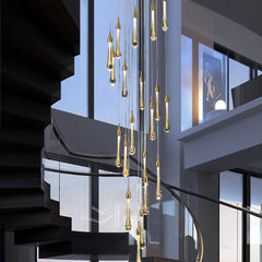 Lámpara colgante gota de cristal dorado LED moderna para escaleras