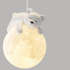 Lámpara colgante de tres luces LED infantil con diseño de osos y conejos para isla de cocina