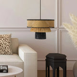 Lámpara colgante de rafia boho LED regulable en altura para comedor
