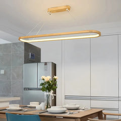Lámpara colgante ovalada de madera nórdica con LED regulable en altura para comedor