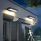 Aplique exterior rectangular negro moderno con sensor de movimiento para porche