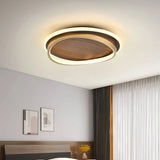 Plafón redondo nórdico LED regulable con acabado efecto nogal para dormitorio