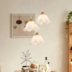Lámpara colgante diseño floral nórdico LED regulable blanca para comedor