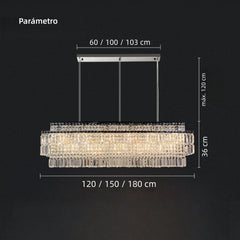 Lámpara colgante de cristal rectangular LED de lujo para comedor