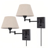 Aplique de pared de tela LED articulado con enchufe para mesita de noche
