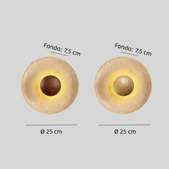 Aplique de pared de travertino redondo Wabi-Sabi Ø25 cm para dormitorio