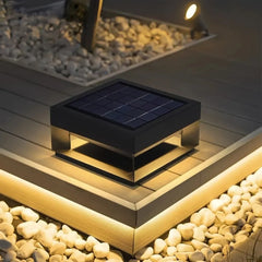 Sobremuro solar exterior rectangular LED IP65 negro para jardín
