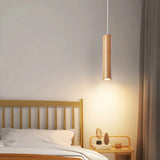 Lámpara colgante de madera nórdica cilíndrica LED para comedor