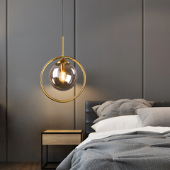 Lámpara Colgante LED Redonda de Vidrio con Luz Tricolor Regulable para Dormitorio