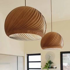 Lámpara colgante moderna de madera LED tipo campana para comedor