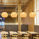 Lámpara colgante de bambú esférica estilo japonés regulable en altura para comedor