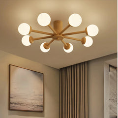 Lámpara de techo Sputnik LED regulable de madera para dormitorio, 6/8 luces