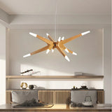 Lámpara colgante Sputnik nórdica LED de madera 12 luces para salón