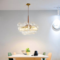 Lámpara de araña racimo moderna de vidrio regulable en altura para comedor