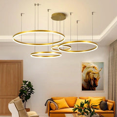 Lámpara colgante de círculos LED regulable de metal moderna para salón